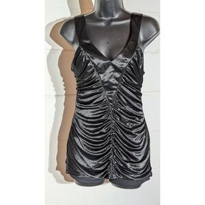 Studio Y Black Sleeveless Top Ruched V Neck Open Back Party Long Tank Medium